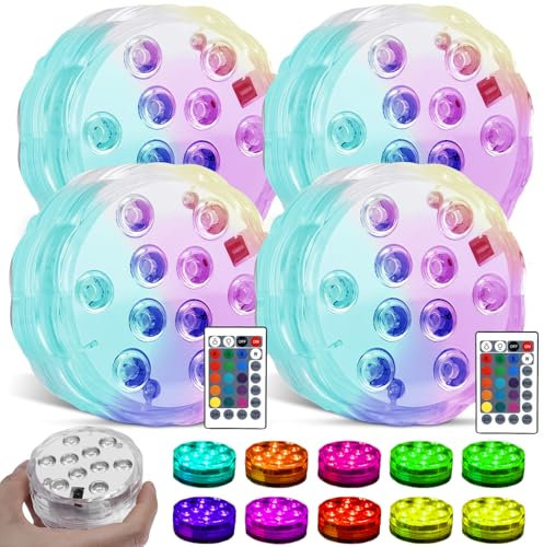Brand Unterwasserlicht: 4 Stück Wasserdichtes LED Poolbeleuchtung, RGB Farbwechsel Mit Fernbedienung, IP68 Teichbeleuchtung Für Schwimmbad, Garten, Aquarium, Hochzeit (16 Farben)