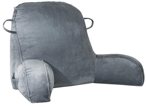 GKXLH - Almohada de lectura de terciopelo para sentarse en la cama para niños y adultos, almohada de espalda para niños, almohada de apoyo de espalda con doble asa, brazo y bolsillo y funda lavable
