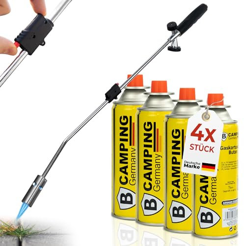 Magnum ®Unkrautbrenner inkl. 4 Gaskartuschen - stabiler Unkrautvernichter mit Piezozündung stufenlos regulierbar – Unkrautentferner Gerät mit ergonomischen Griff