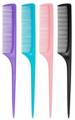 4 Pcs Rat Tail Comb Set for Women -Fine Tooth Styling comb with Pick, Anti-Static Heat Resistant Teasing Comb,Professional Hair Parting Tools for Smooth Detangling, Updos & Salon-Perfect Hairstyles.