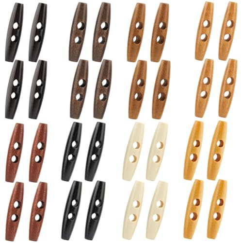 GORGECRAFT 32pz 8 Colori Bottoni in Legno D'Ulivo 55x14.5mm Bottoni Ovali in Legno 2 Fori Grande Corno Colorato Forma A Barilotto Maglioni Cappotti Cucito per Giacche Abbigliamento Fai da Te Progetti