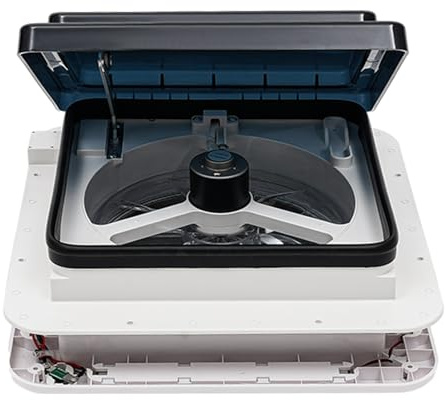EGBNSY Oblò Camper 36x36, Oblò Camper, Lucernario per Tetto, Ventilatore 12v con Luce a LED, 6 Velocità, Motore 5W, Rumore 20-65dB, Kit Camperizzazione Auto per Roulotte e Furgoni (Bianco/Nero)