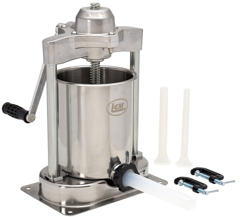 LEM Products Mighty Bite Vertical Stainless Steel 15 Pound Capacity Sausage Stuffer with Plastic Stuffing Tubes