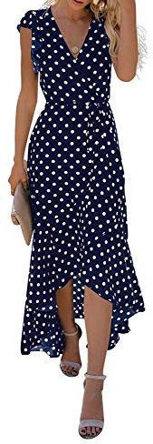 GRECERELLE Womens Summer Maxi Dress Boho Floral Cocktail Midi Polka Dot Wrap Dresses V Neck Casual Party Bohemian Flowy Long Dress for Ladies