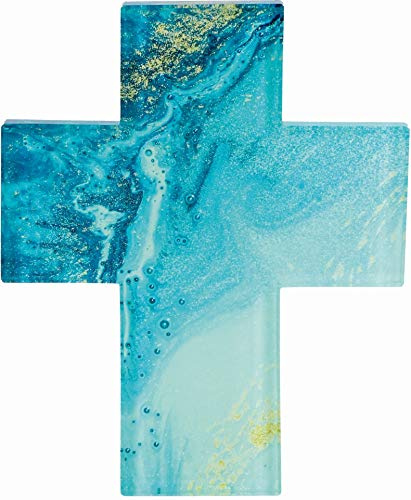 Butzon & Bercker Glaskreuz Ozeanbrise (14,5x11,5 cm) – Modernes Wandkreuz aus Glas in Blau-Grün, Handgefertigtes Unikat als Spirituelles Geschenk & Deko