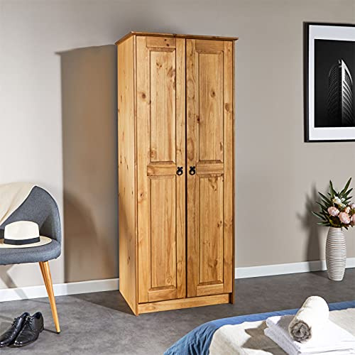 IDIMEX Armoire Barrio en pin Massif penderie pour vêtements Style Mexicain avec 2 Portes battantes, Finition teintée/cirée