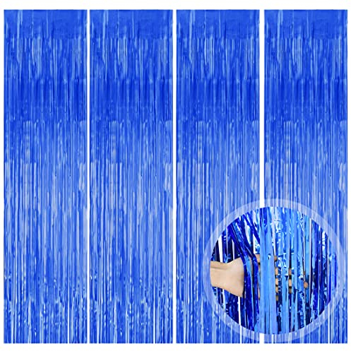 Lametta Vorhänge Blau, 4 Stück Metallische Glitzervorhang Fringe, Glitzer Tinsel Curtain, Folienfransen Vorhang für Weihnachtsbaum Geburtstage Festivals Party Bühnendekor, 1m x 2m
