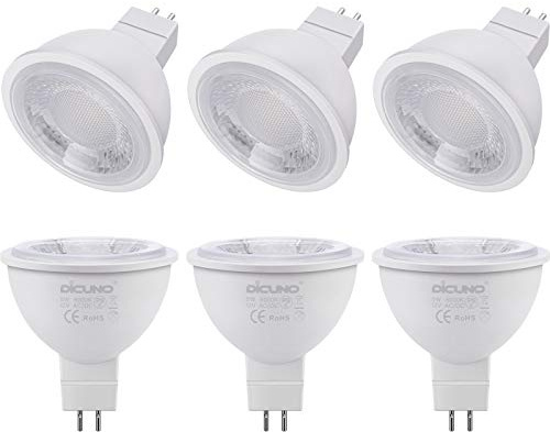 DiCUNO Bombilla LED MR16 GU5.3 5W, No regulable, Bombilla para foco LED, Equivalente de halógeno 50W, 380LM, Blanco frío 6000K, AC/DC 12V, Ángulo de haz 60 °, 6 Piezas