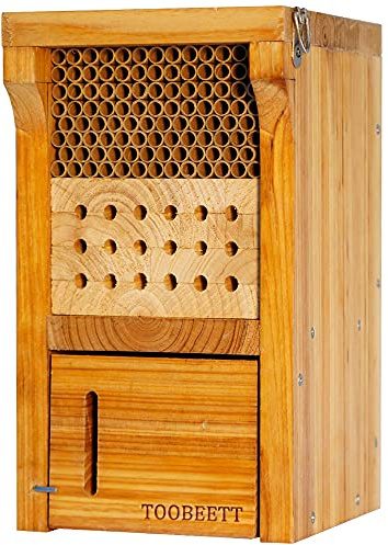 TOOBEETT Mason Bee House Wax Coated Mason Bee Hive Wooden Insect Hotel Carpenter Bee House for Outdoors Attracts Peaceful Bee Pollinators to Your Garden