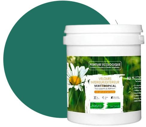 BOX DECO COULEURS Pintura de pared natural ecológica con aspecto satinado interior Natura - 1 L, verde tropical