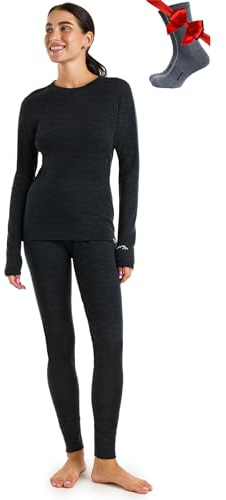 Merino.Tech Vetement Femme Ensemble Laine Merinos - 100% Merino Wool Haut et Bas avec Chaussettes Lourd, Moyen, Léger (Small, 320 Charcoal Grey)