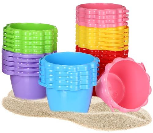 Threan 30 Pcs 6.3 1.5l Sand Buckets Bulk for Kids Plastic Small Beach Bucket with Handles Pails Beach Toys for Sand Molds Summer Candy and Play Pool Gift Party