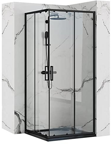 VBChome Duschkabin 80 x 80 cm, svart, 190 cm, 5 mm, hörningång fyrkant, duschvägg, skjutdörr, duschavskiljare, klart säkerhetsglas, dusch, duschskiljevägg