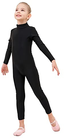 Genfirdom Girls Unitards Long Sleeve Full Body Leotard Kids Turtleneck Bodysuit for Dance Costume Gymnastics 3-12 Years(Black,5-6)