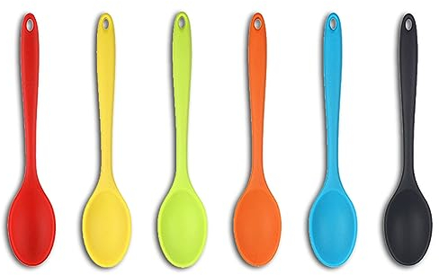 KALUROIL 6 PCS Cucchiaio Silicone Cucina- Cucchiai in Silicone da Cucina, Resistenti al Calore, Colori Vivaci, Design Professionale, Ideali per Mescolare e Cucinare