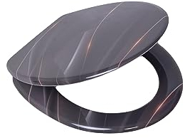 VEREG Duroplast WC-Sitz Black And Gold mit Absenkautomatik für geräuschloses Schließen, ovale Form, angenehmer Sitzkomfort, max. belastbar bis 150 kg