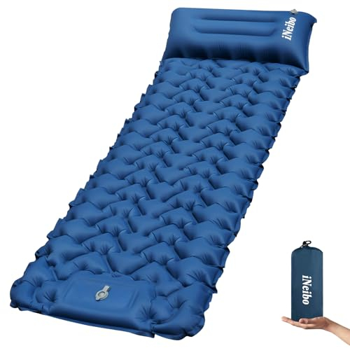 iNeibo Sleeping Pad, Inflatable Sleeping Mat with Bulit-in Foot Pump Pillow, Compact Waterproof Camping Air Mattress for Outdoor Camping, Backpacking, Hiking, Traveling