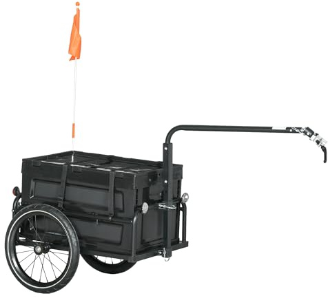 HOMCOM Bike Trailer, Bicycle Cargo Trailer Wagon Cart with 65L Foldable Storage Box, Pneumatic Tyres and Safe Reflectors, Max Load 40KG, Black