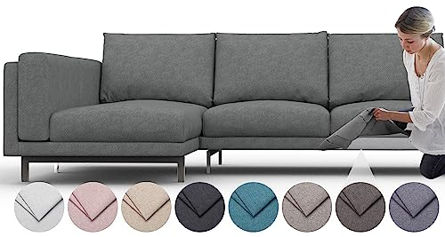 comfortly Bezug für Nockeby 2-Sitzer-Sofa mit Chaiselongue links, Ersatz-Schonbezug, strapazierfähig, 11-teilig, leicht zu reinigen und zu ersetzen, Kaschmir-Mischgewebe, Steingrau