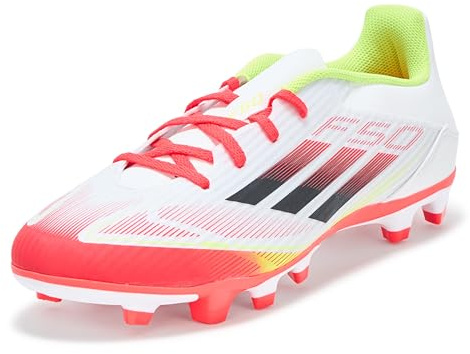 Adidas Unisex-Adult F50 Club Firm Ground/Multi Ground Soccer, White/Black/Solar Yellow, 11.5