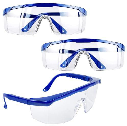 Lunettes de Sécurité,3 PCS Lunettes de Protection Anti-buée Cadres Bleus Lunettes UV Protection pour Enfants Adultes avec Lentilles PC et Plus Epaisses pour Activités de Plein Air
