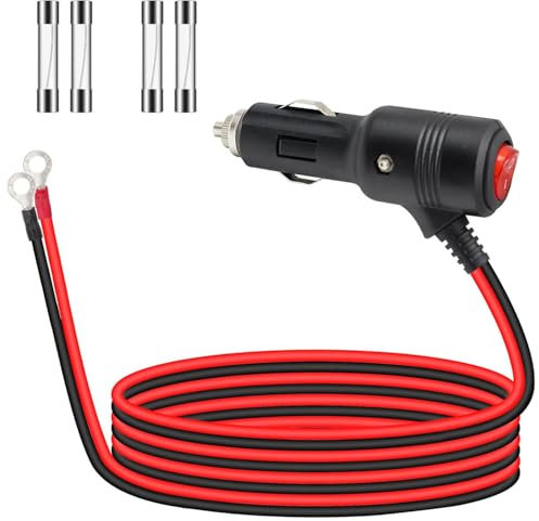 RUNCCI-YUN Spinotto Presa Accendisigari Auto, 12V Auto Accendisigari Cavo,Accendisigari maschio a O anello terminale, Cavo Prolunga 16AWG Accendisigaricon interruttore on/off per Auto,SUVs(100cm）