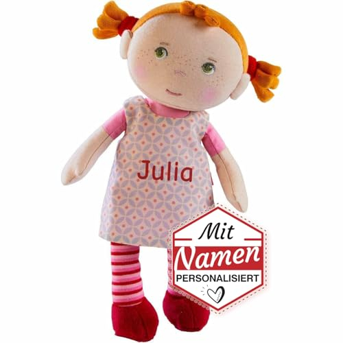 LALALO Stoffpuppe Roya mit Namen Bestickt, Erste Baby Puppe zum kuscheln, Weiche Kuschelpuppe 303730