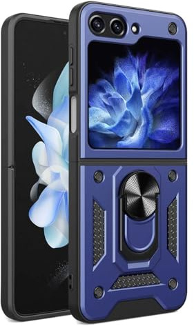 WBWONE Funda para Samsung Galaxy Z Flip 6 / Z Flip6 5G, Anti-Rasguño Shock- Absorción TPU/PC Carcasa con 360° Anillo Kickstand y Cubierta Deslizante de la Cámara, Azul