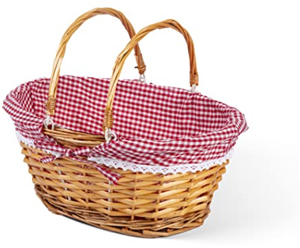Foldable Handle Wicker Shopping Baskets Gift Hamper with Fabric Lining (Honey, Large)