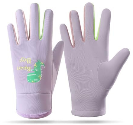 Aiyomimo Kinder Cartoon Warme Handschuhe Outdoor rutschfeste Sport Laufen Reithandschuhe für Jungen Mädchen 3-12 Jahre (Lila, S (3-7 Jahre))