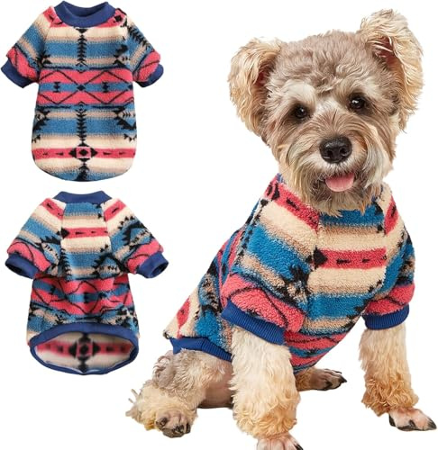 Yoolhamy Jersey de Forro Polar para Perros Pequeños, Suéter de Invierno Étnico Bohemio, Suave y Cálido, Ropa Térmica para Cachorros (Rosa, L)