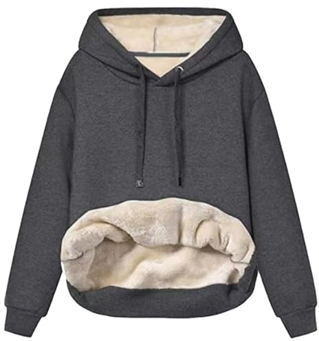 DURINM Femme Chaud Doublure à Capuche Hoodies Sweatshirt à Manches Longues Automne Hiver Femme Polaire Manteau Manches Longues Sweats à Capuche Automne Hiver Chaud