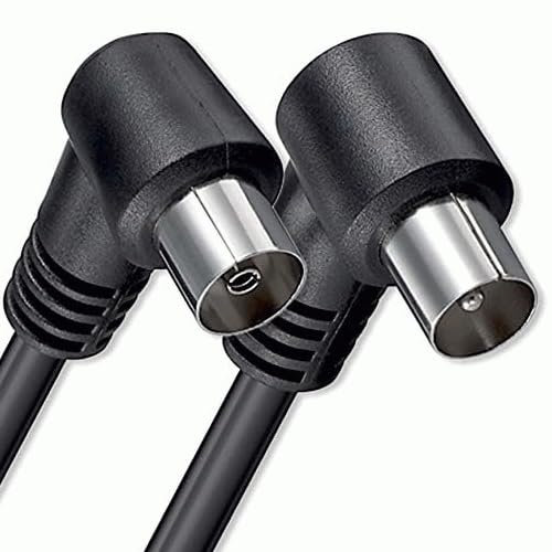 TECHZOCO Cable antena TV macho hembra, cable coaxial antena TV, Cable antena TV 90º acodado, Cable televisión, decodificador, 70dB, HDTV, DVB-T2, DVB-C, DVB-S, TV y Radio, 75 Ohm, Negro, 2.5 metros
