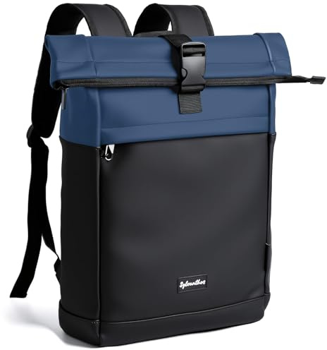Sylvanthos Wasserdicht Rucksack, Laptop Rolltop Rucksack für Herren & Damen Mit Diebstahlsichere Reißverschluss, Erweiterbar (18-25L) Rolltop Rucksack für Reisen, Arbeit, Schule and Business - Blau