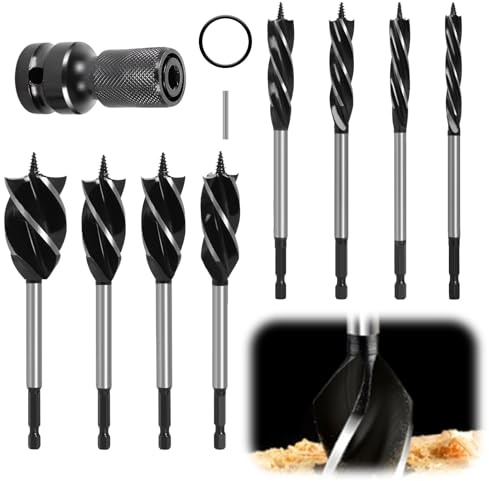 9 Stück Extra Lange Holzbohrer Bohrer Set mit schlagschrauber adapter 10mm, 16mm, 18mm, 20mm, 22mm, 25mm, 32mm, 35mm, Cobalt Bohrer Set mit Spiralbohrer für DIY-Holzbearbeitung, Schnitzen, Gravieren
