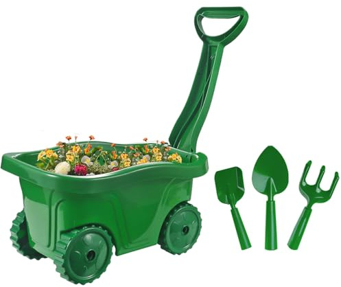 Duckura Kids Wheelbarrow Set - Gardening Tools for Kids with Shovel, Rake, Trowel, Outdoor Yard Lawn Digging Weed Toys, Easter Birthday Gifts for Boys Girls Age 2 3+Years Old(Green A)