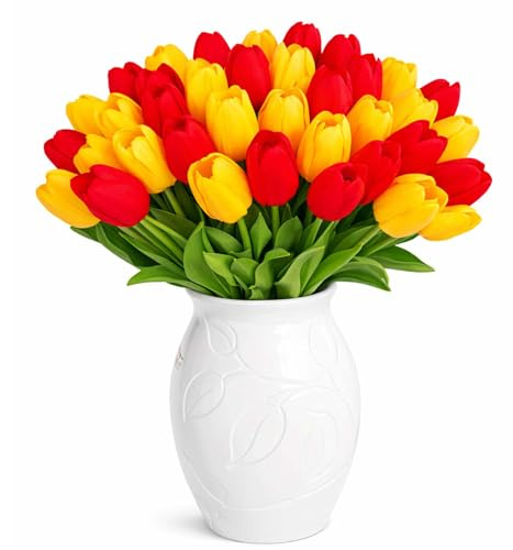 Tulipes Artificielles, 20 Pièces Simple Tige Tulipe, Fausse Tulipe, Polyuréthane Latex Tulipes, Tulipes Artificielles en Latex, Toucher réel, 34 cm, pour Maison, Mariage, Arrangements Floraux