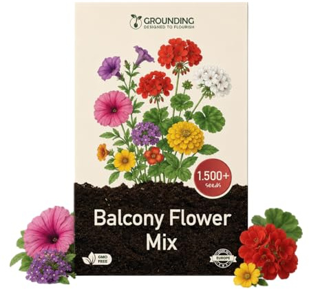 Grounding - Semi Miscuglio Fiori per Balconi Multicolore, 1500+ semi - Mix di annuali nane e ricadenti per vasi e fioriere, fioritura continua - Qualità Europea