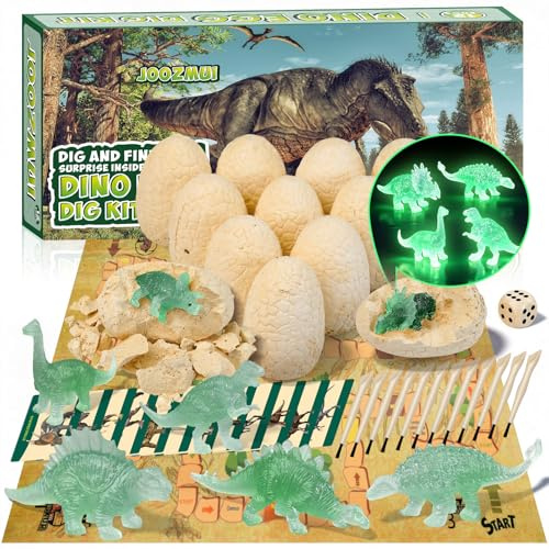 Joozmui Dinosaur Toys for Boys, Glow in The Dark Dinosaurs Eggs Dig Kit Toys for 3-10 Year Old Boys Girls, Ideal 4 5 6 7 8 Year Old Boy Gifts for Birthday - Fossil Dinosaur Boys Toy Age 3-8