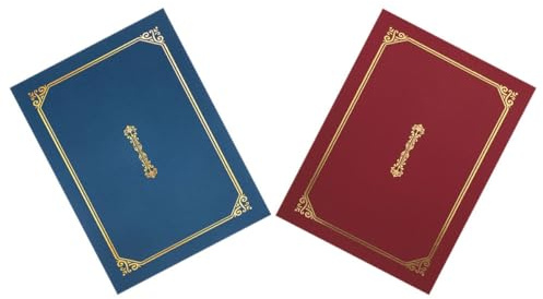 ABOOFAN Carpeta para Certificados A4 Borde Dorado, 2 Piezas, Papel Resistente para Protección de Diplomas y Presentaciones de Premios en Ceremonias de Graduación