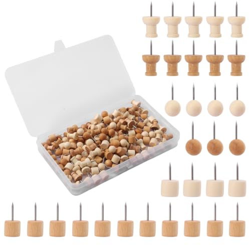 Chinchetas de Madera, 150 Piezas, Caja Incluida, Cabeza Resistente, para Corcho, Tablero de Corcho, Fotos, Mapas y Notas, Oficina, Escuela, Hogar, Manualidades