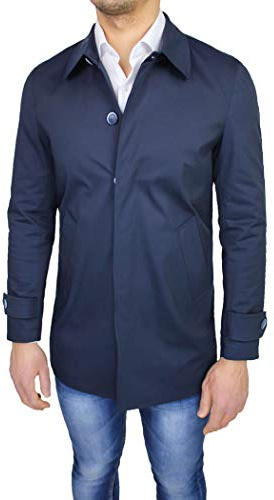 Evoga Trench soprabito uomo sartoriale primavera estate giacca giubbotto elegante (M, Blu)