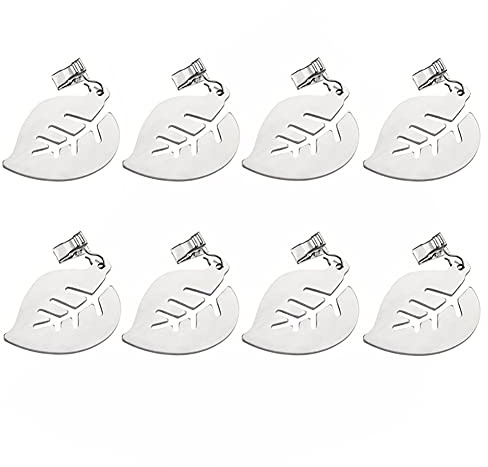 Alnicov Set of 8 Stainless Steel Tablecloth Weights with Clips for Family Dinner Table and Outdoor Picnic Decoration(Leaf)