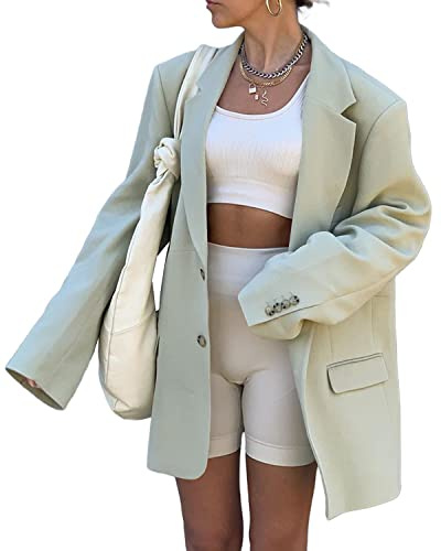 Grlasen Women Casual Elegant Long Sleeve Oversized Lapel Blazers Open Front Solid Work Office Jacket Blazer Light Green