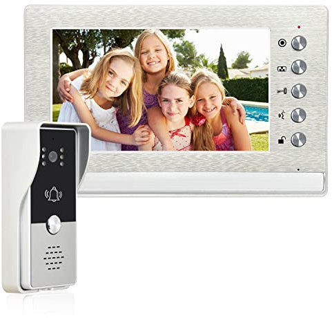 toncont 7 Inches Video Doorbell Intercom System, Video Door Phone System, Wired Video Doorphone Kits, Unlock, Dual-Way Intercom for Home Villa House Office Apartment (Silver)