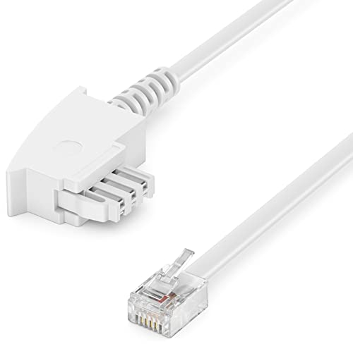 deleyCON 1m Telefonkabel TAE-F Stecker auf RJ11 Stecker Int. Norm 6P4C Flachkabel Analoge Endgeräte an TAE-F Telefondose Telefon Fax Modem Router Anrufbeantworter Weiß