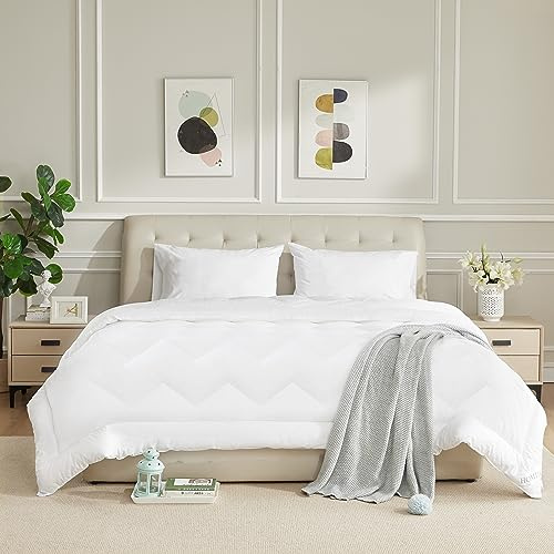 HOMTEC Duvet Insert Cotton Comforter Queen Size White Down Alternative Duvet Insert 100% Cotton Shell Quilted Fluffy Comforter Lightweight All Season 4 Corner Tabs Durable Breathable Noiseless