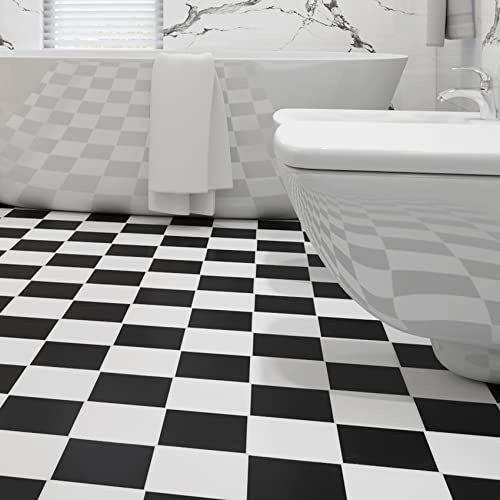 Livelynine 12 Piastrelle Adesive Bagno Pavimento PVC Impermeabile Mattonelle Adesive Cucina 30x30 Pavimento PVC Adesivo Effetto Scacchiera Piastrelle Adesive Bagno Nero e Bianco Paraschizzi per Cucina