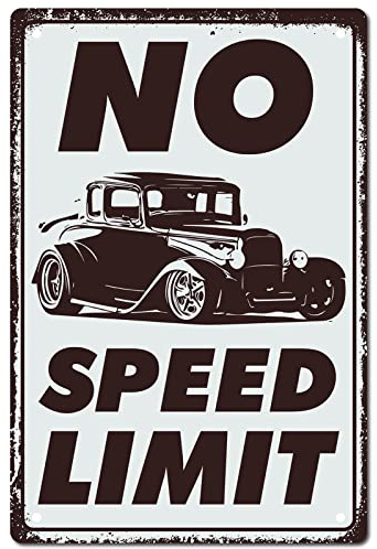 CREATCABIN Cartel de Chapa de Metal Sin Límite de Velocidad, Carteles Divertidos Retro de Viaje En Coche, Decoración de Pared Vintage, Mural de Arte para Colgar, Placa de Pintura de Hierro, Póster, De