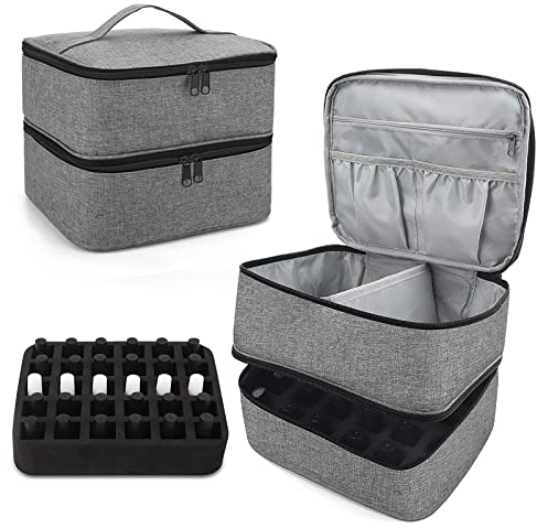 Nagellack Aufbewahrung Make-Up Tasche: Doppellagige UV Nagellack Organizer für 30 Flaschen (15ml) Und Eine Nagellampe - Tragbare Kosmetiktasche für Nageldesign Zubehör (Nur Tasche)